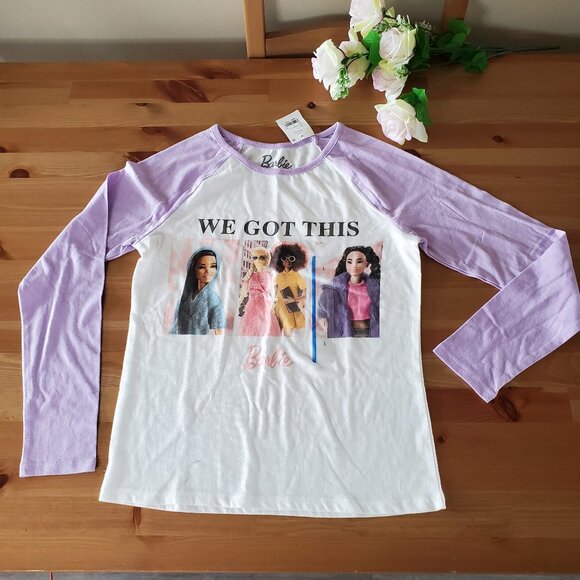 Girls' Barbie 'We Got This' Long Sleeve Raglan Graphic T-Shirt - Purple - Picture 4 of 7